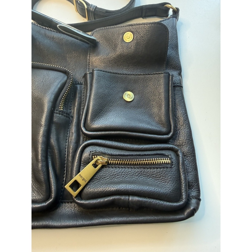 MARGOT RYLEE Black Leather Cross-Body Bag Purse Exterior Pockets Gold Hardware - Picture 3 of 11